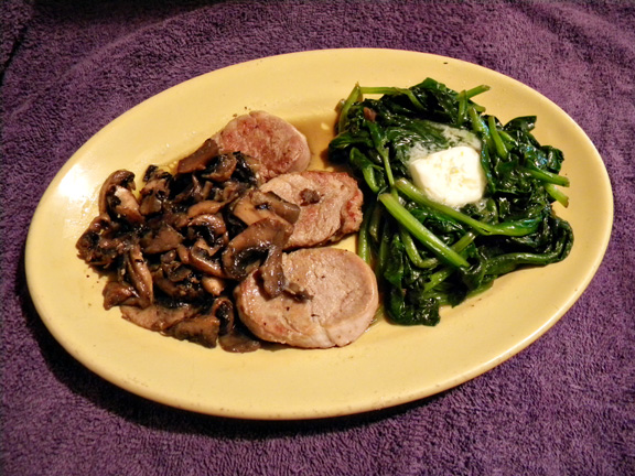 Pork Tenderloin, Spinach and Mushrooms