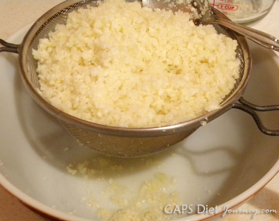Strain the cauliflower rice